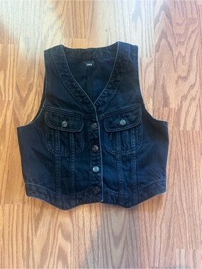 Edwin Black Denim Button-Front Vest - Small
